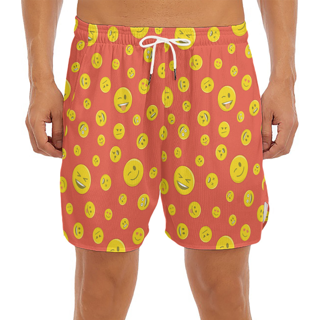 Happy Emoji Pattern Print Men's Split Running Shorts