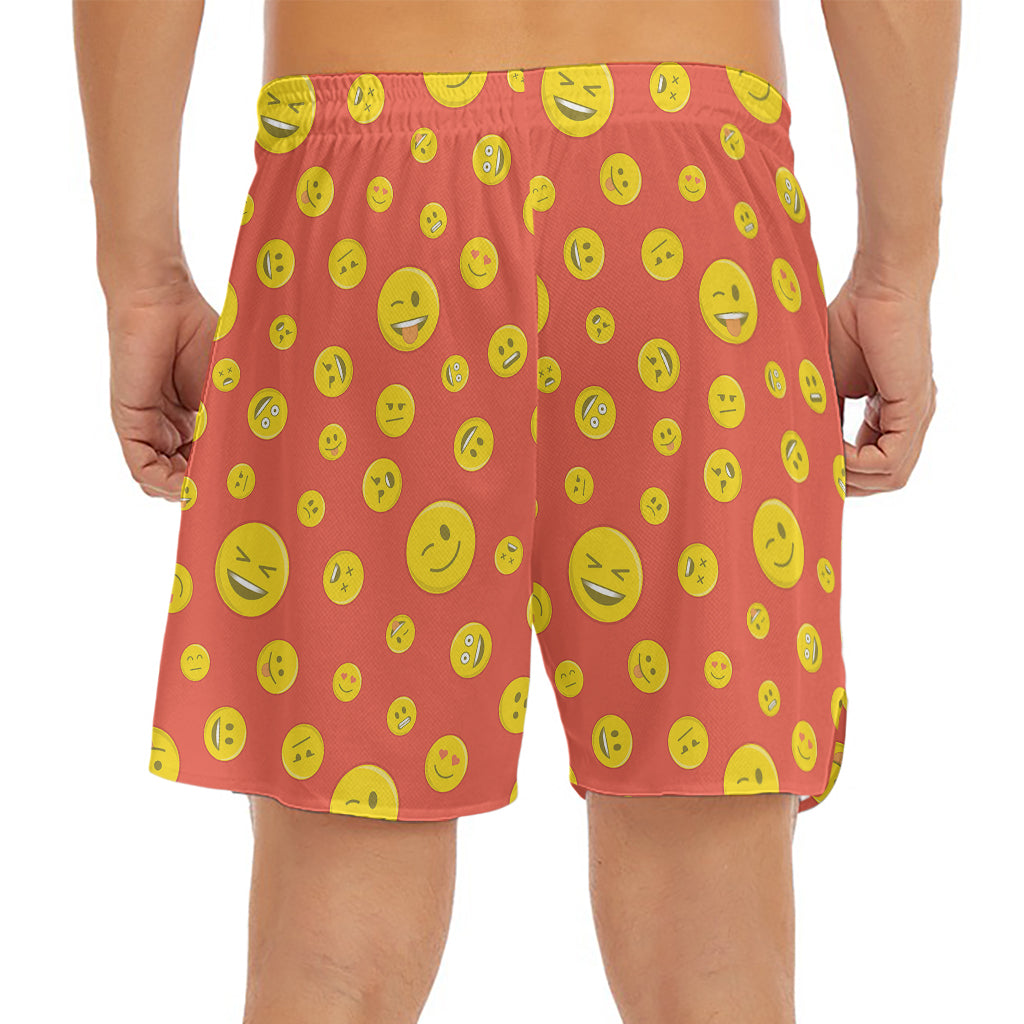 Happy Emoji Pattern Print Men's Split Running Shorts