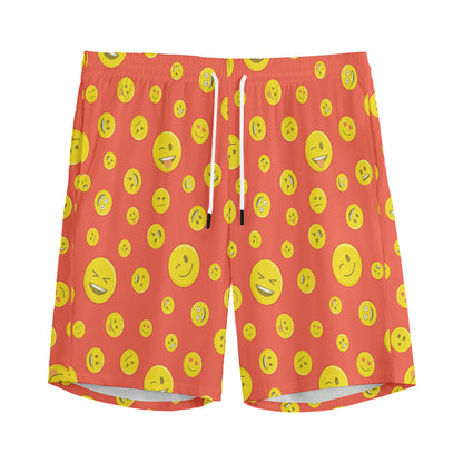 Happy Emoji Pattern Print Men's Sports Shorts