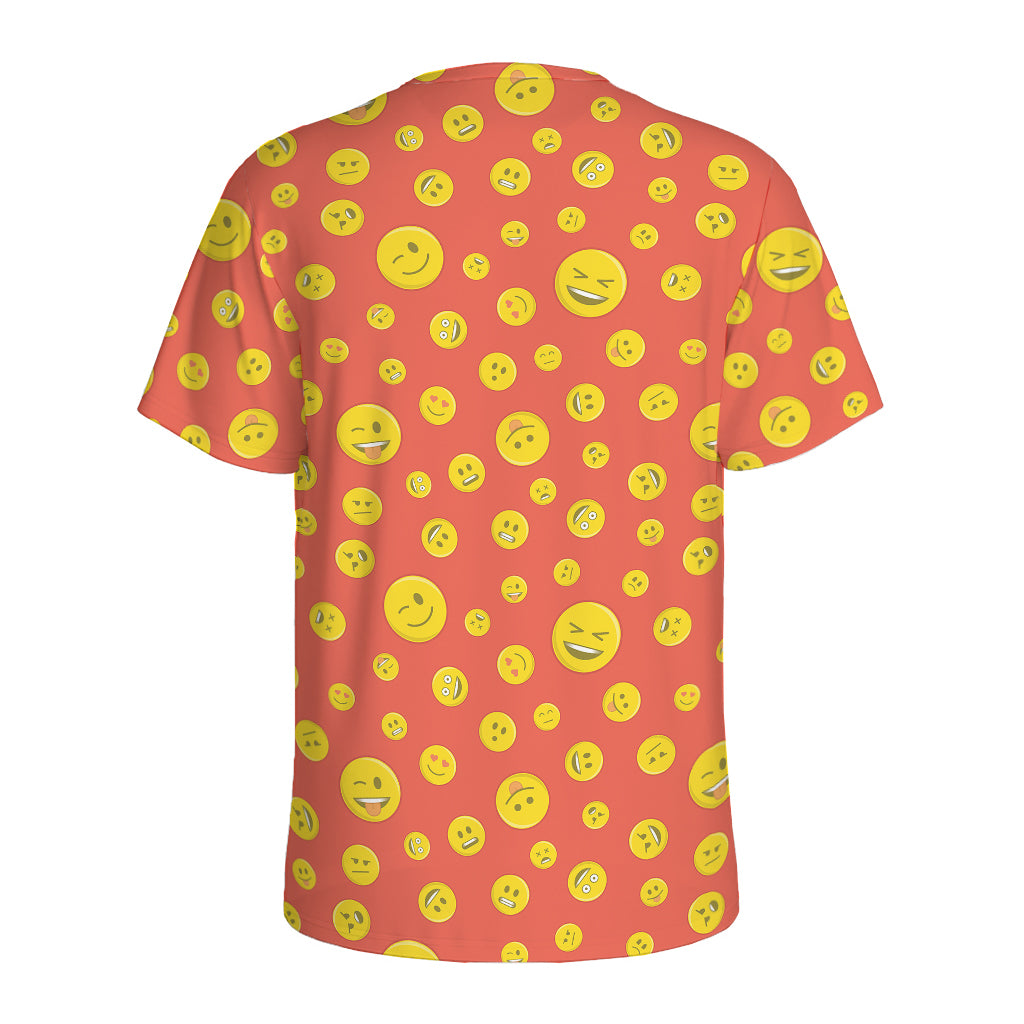 Happy Emoji Pattern Print Men's Sports T-Shirt