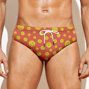 Happy Emoji Pattern Print Men's Swim Briefs