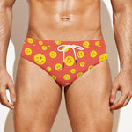 Happy Emoji Pattern Print Men's Swim Briefs
