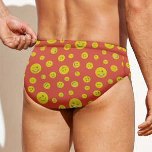 Happy Emoji Pattern Print Men's Swim Briefs