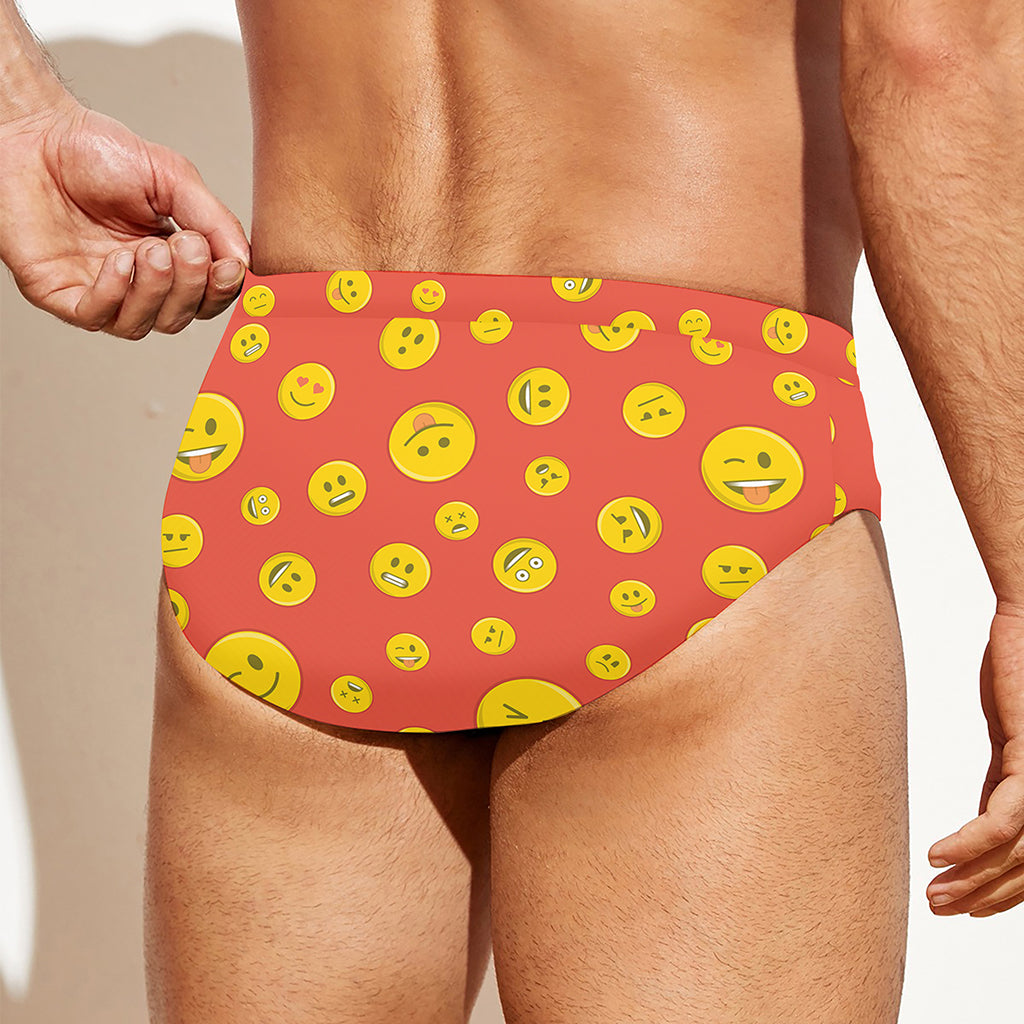 Happy Emoji Pattern Print Men's Swim Briefs