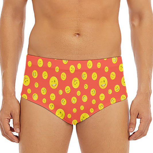 Happy Emoji Pattern Print Men's Triangle Swim Briefs