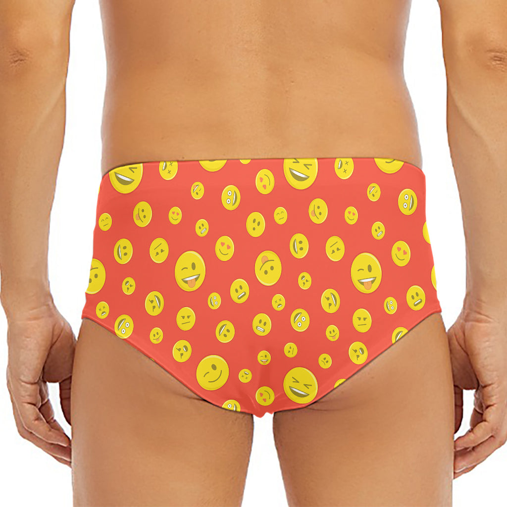 Happy Emoji Pattern Print Men's Triangle Swim Briefs