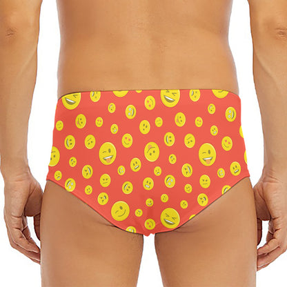 Happy Emoji Pattern Print Men's Triangle Swim Briefs