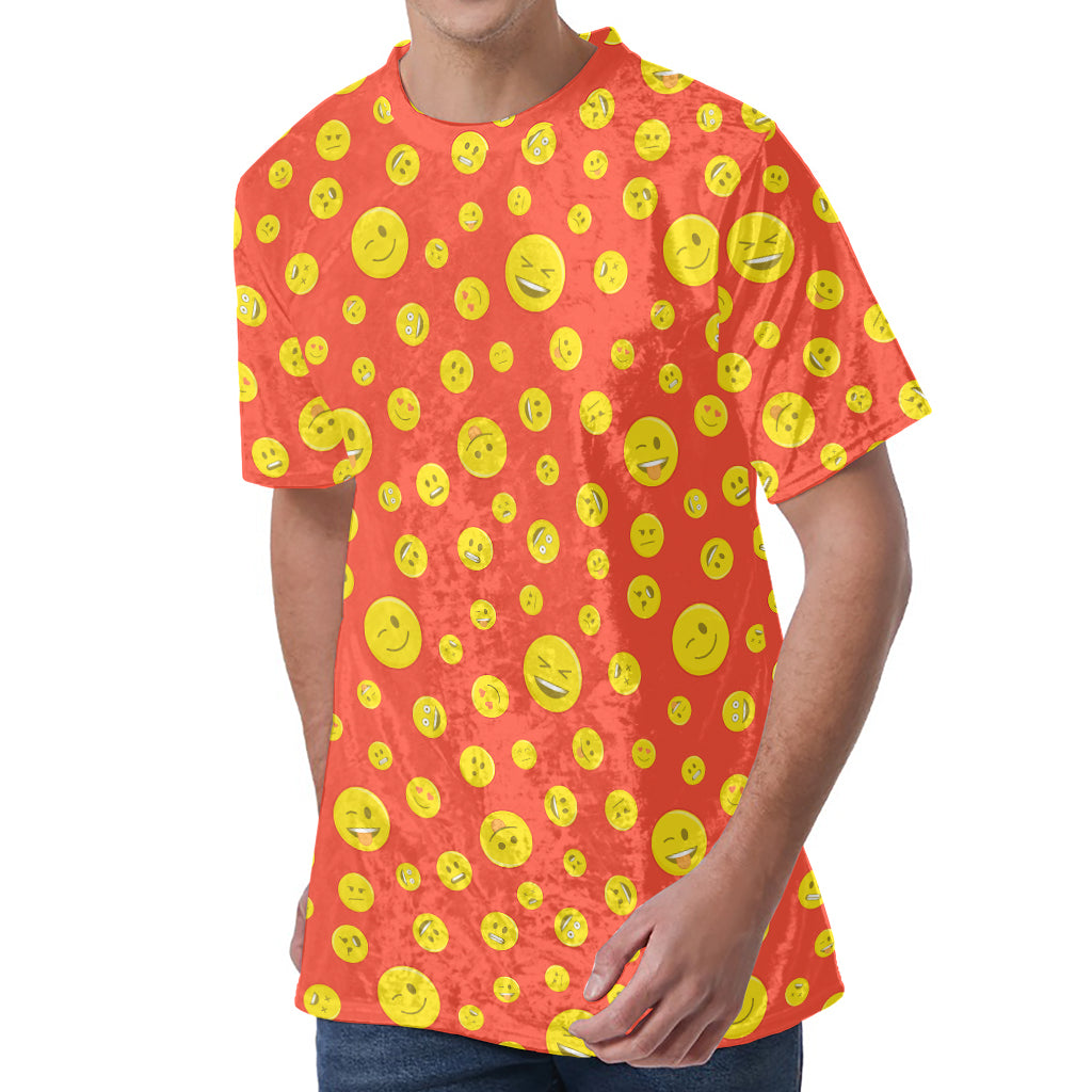 Happy Emoji Pattern Print Men's Velvet T-Shirt