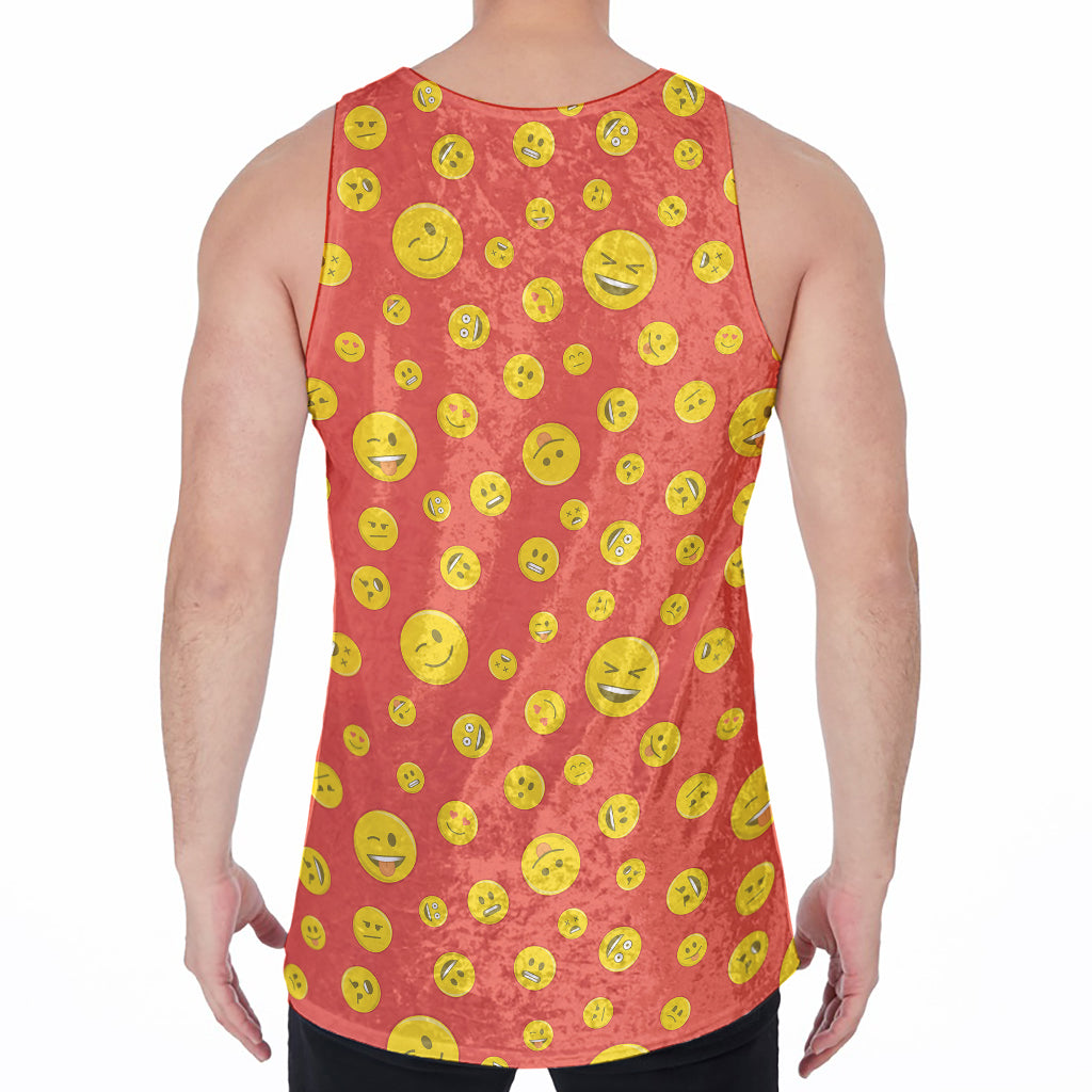 Happy Emoji Pattern Print Men's Velvet Tank Top