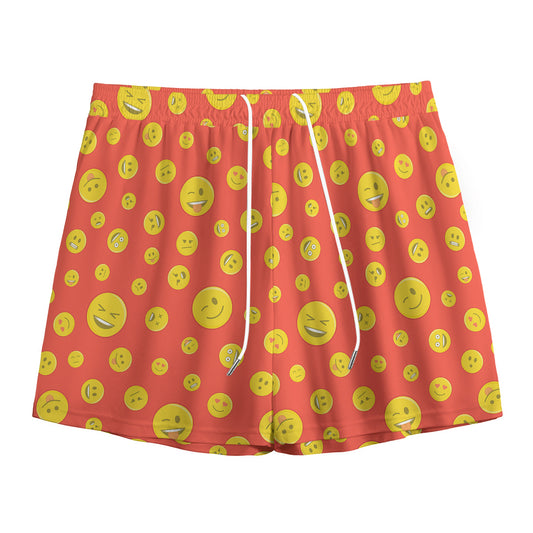 Happy Emoji Pattern Print Mesh Shorts