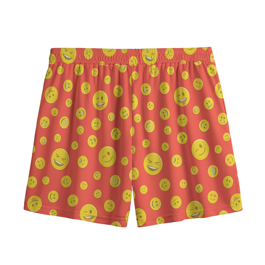 Happy Emoji Pattern Print Mesh Shorts