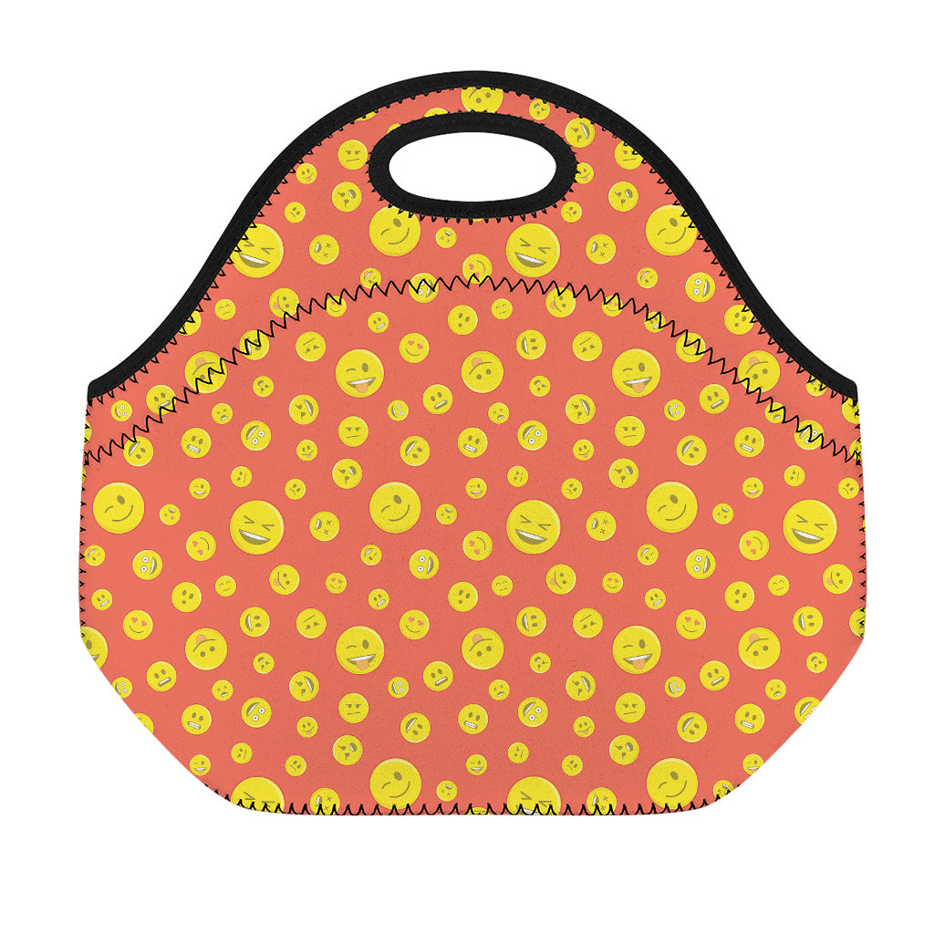 Happy Emoji Pattern Print Neoprene Lunch Bag
