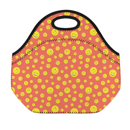 Happy Emoji Pattern Print Neoprene Lunch Bag