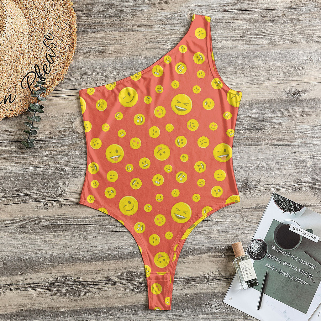 Happy Emoji Pattern Print One Shoulder Bodysuit