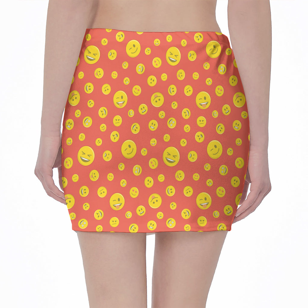 Happy Emoji Pattern Print Pencil Mini Skirt