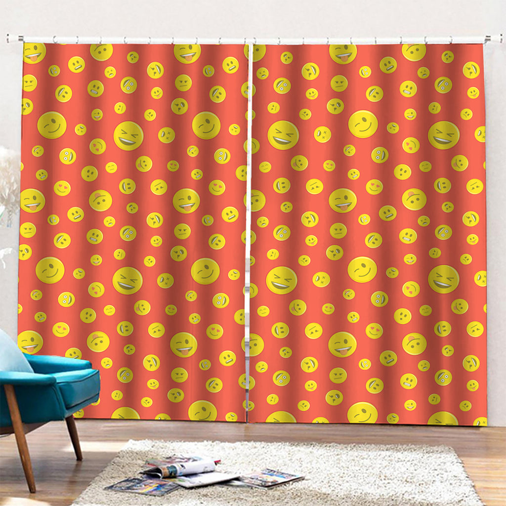 Happy Emoji Pattern Print Pencil Pleat Curtains