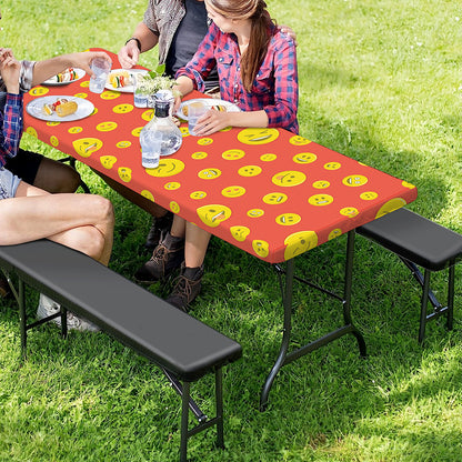 Happy Emoji Pattern Print Picnic Table Cover