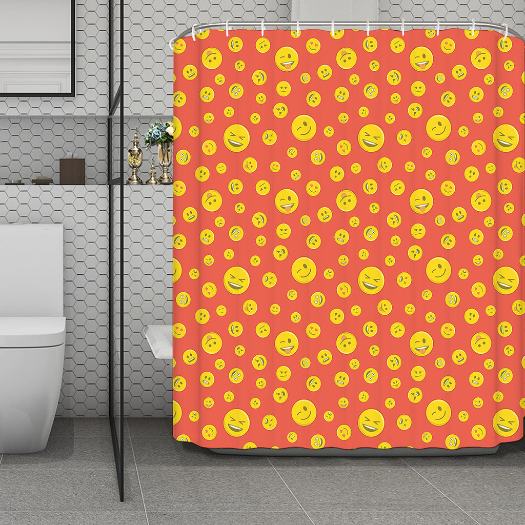 Happy Emoji Pattern Print Polyester Shower Curtain