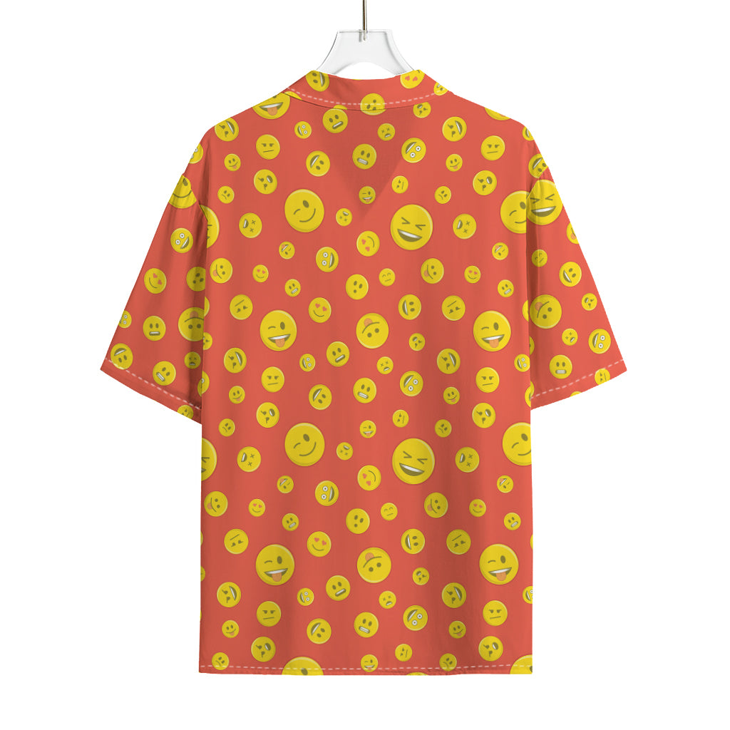 Happy Emoji Pattern Print Rayon Hawaiian Shirt