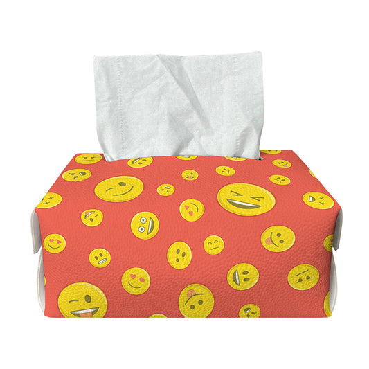 Happy Emoji Pattern Print Rectangle Tissue Box Cover