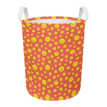 Happy Emoji Pattern Print Round Laundry Basket