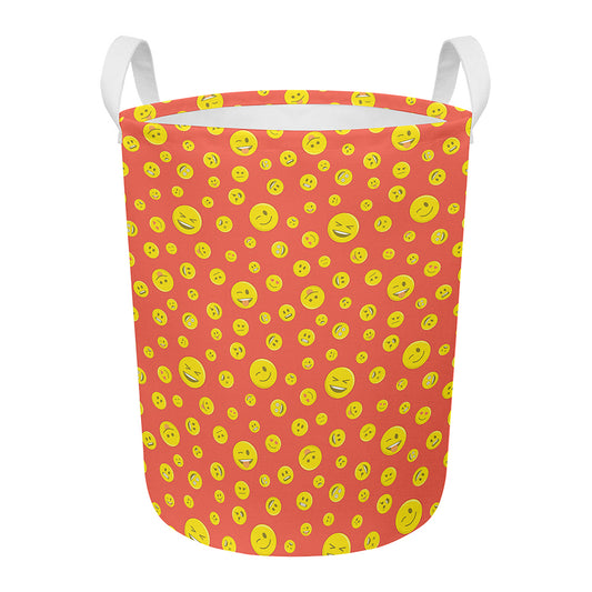 Happy Emoji Pattern Print Round Laundry Basket