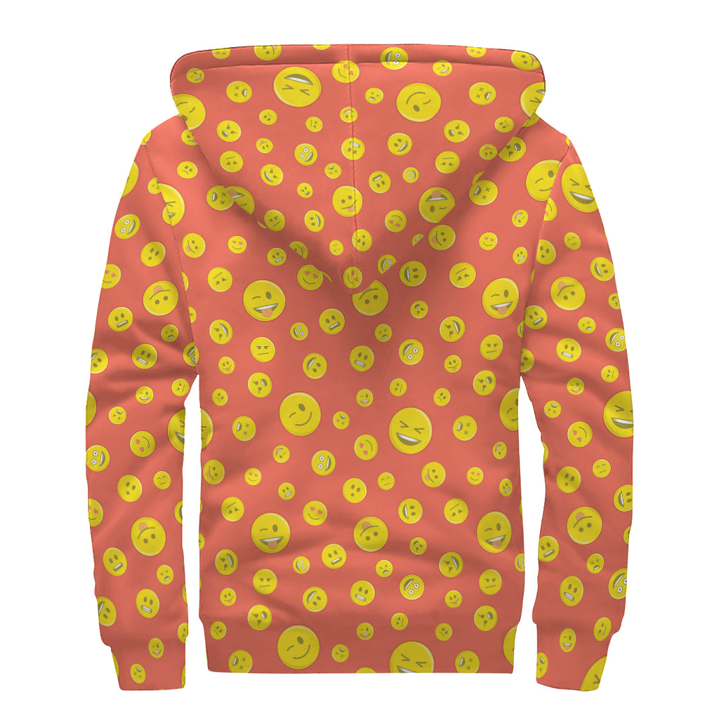 Happy Emoji Pattern Print Sherpa Lined Zip Up Hoodie