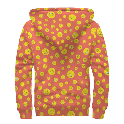 Happy Emoji Pattern Print Sherpa Lined Zip Up Hoodie