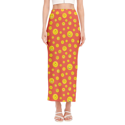Happy Emoji Pattern Print Side Slit Maxi Skirt