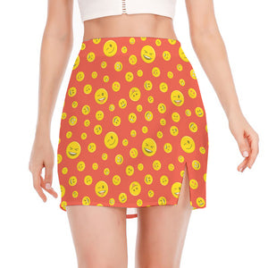 Happy Emoji Pattern Print Side Slit Mini Skirt