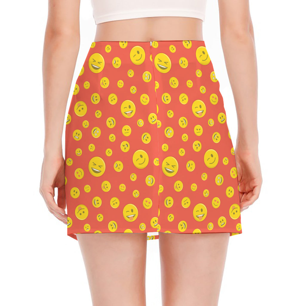 Happy Emoji Pattern Print Side Slit Mini Skirt