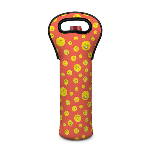 Happy Emoji Pattern Print Single Neoprene Wine Tote
