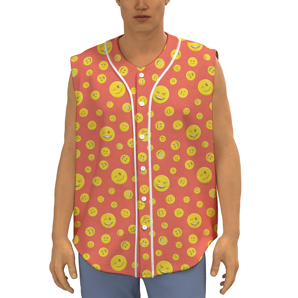 Happy Emoji Pattern Print Sleeveless Baseball Jersey