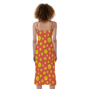 Happy Emoji Pattern Print Slim Fit Midi Cami Dress