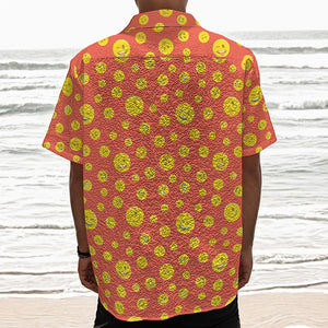 Happy Emoji Pattern Print Textured Short Sleeve Shirt