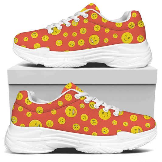 Happy Emoji Pattern Print White Chunky Shoes