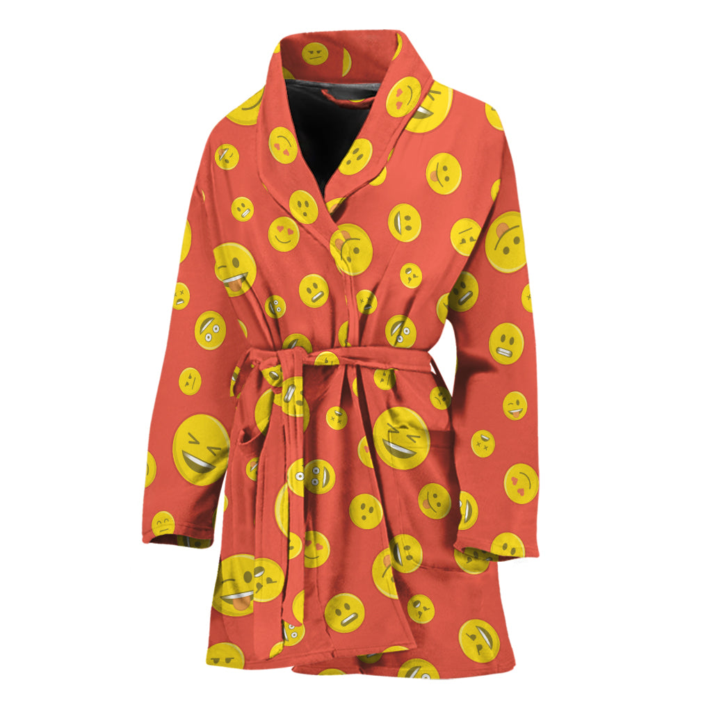 Happy Emoji Pattern Print Women's Bathrobe