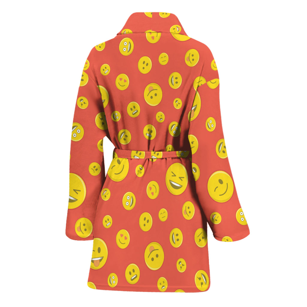 Happy Emoji Pattern Print Women's Bathrobe