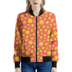 Happy Emoji Pattern Print Women's Bomber Jacket