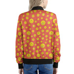 Happy Emoji Pattern Print Women's Bomber Jacket