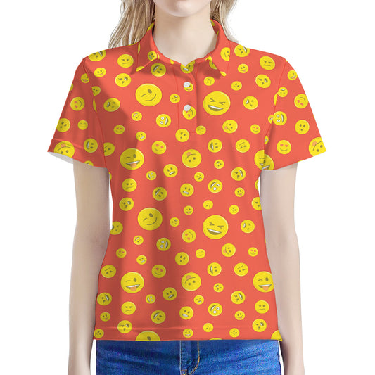 Happy Emoji Pattern Print Women's Polo Shirt