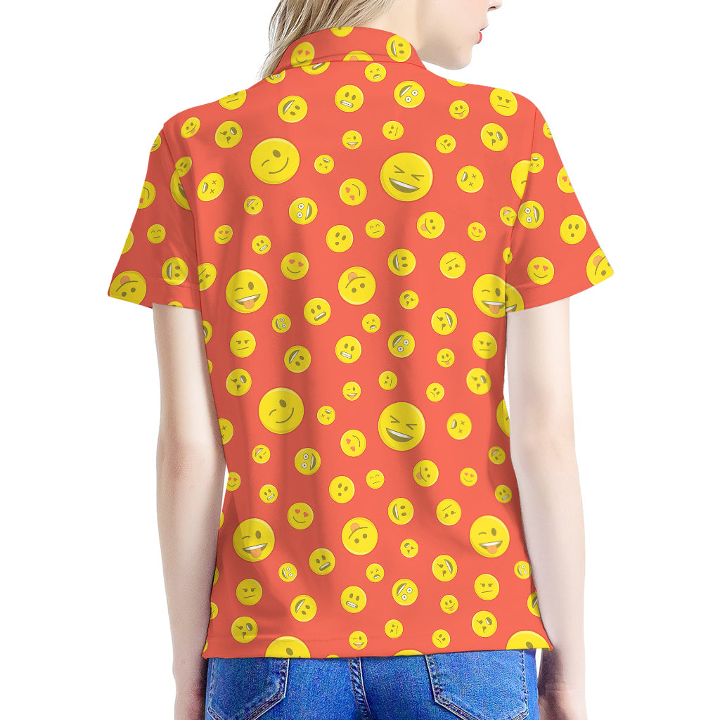 Happy Emoji Pattern Print Women's Polo Shirt