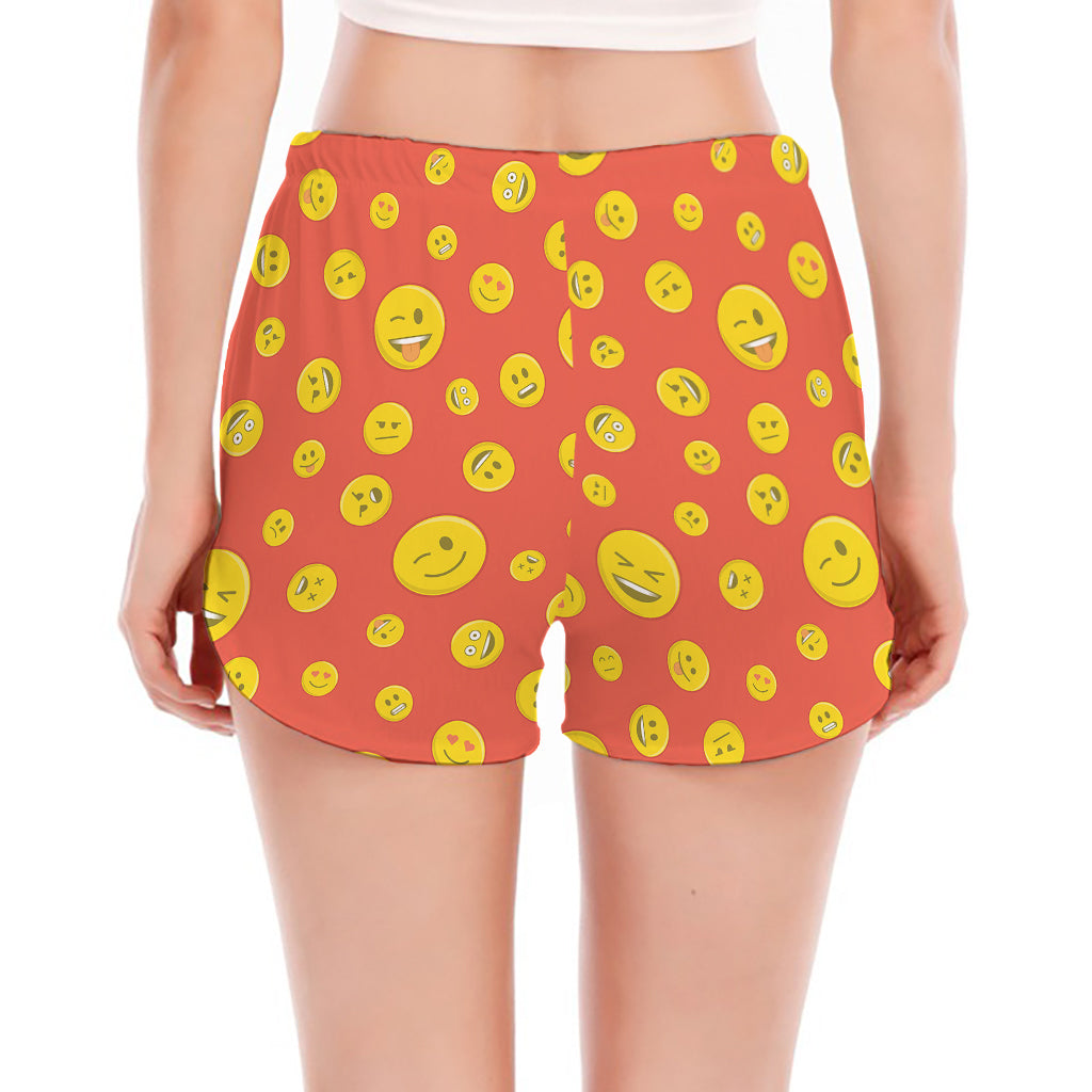 Happy Emoji Pattern Print Women's Split Running Shorts