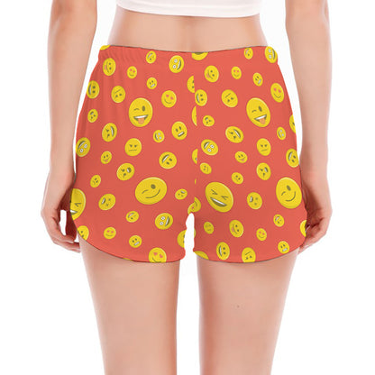 Happy Emoji Pattern Print Women's Split Running Shorts