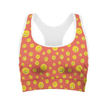Happy Emoji Pattern Print Women's Sports Bra