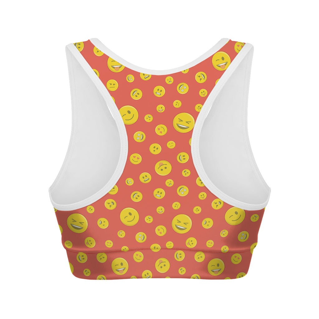 Happy Emoji Pattern Print Women's Sports Bra