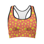 Happy Emoji Pattern Print Women's Sports Bra