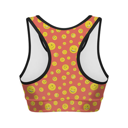 Happy Emoji Pattern Print Women's Sports Bra