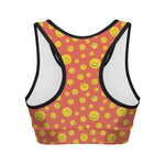 Happy Emoji Pattern Print Women's Sports Bra