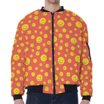 Happy Emoji Pattern Print Zip Sleeve Bomber Jacket